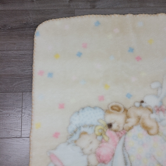 VINTAGE Junior Joy Goodnight Bear Crib and Stroller Baby Blanket - Picture 9 of 16